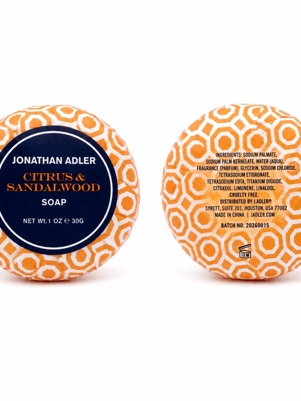 Jonathan Adler Citrus & Sandalwood Luxury Hotel Bath Soap Bar 30g / 1 oz New